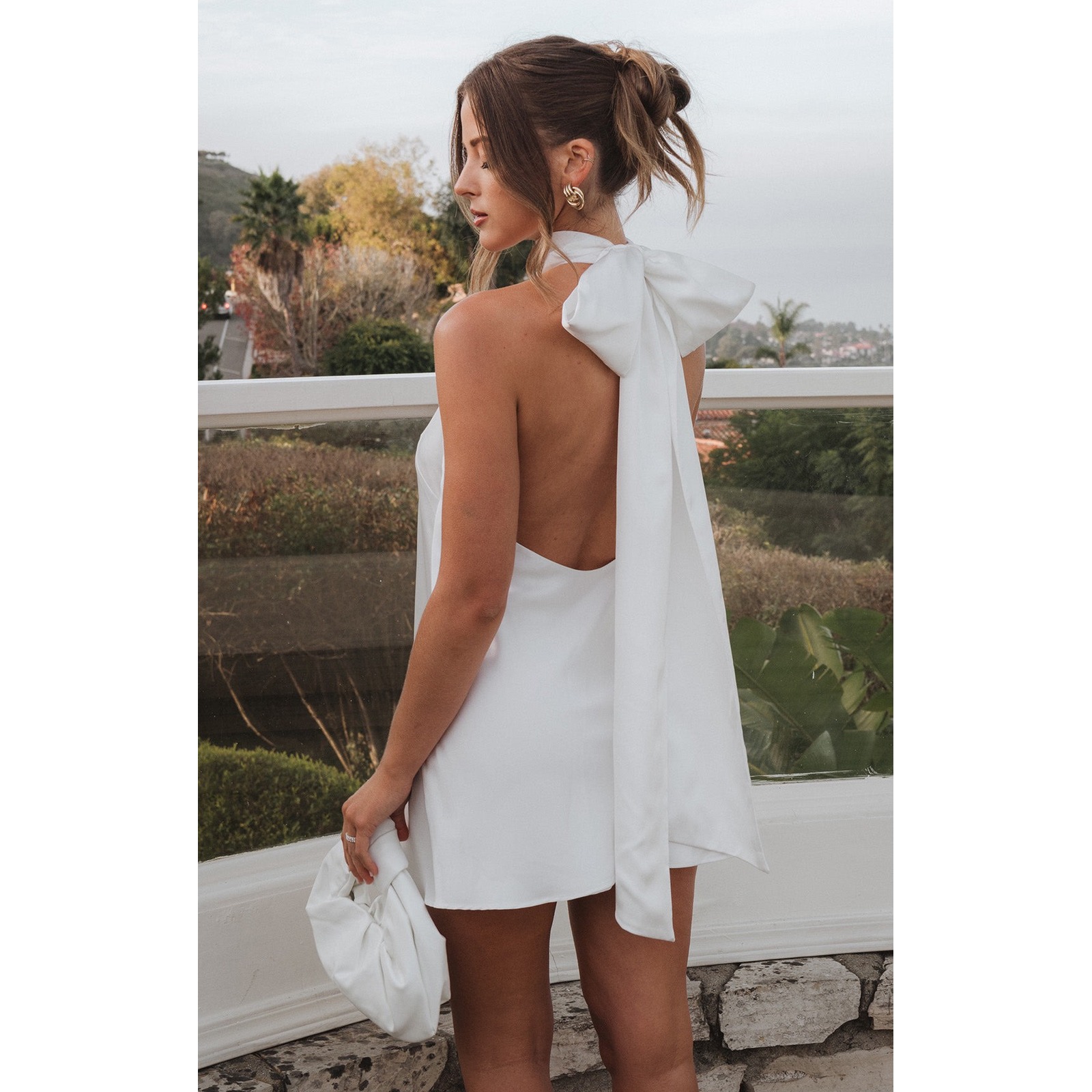 Show Me Your Mumu Lisa Mini Dress White Satin Bow Backless Halter Xxs Bridal
